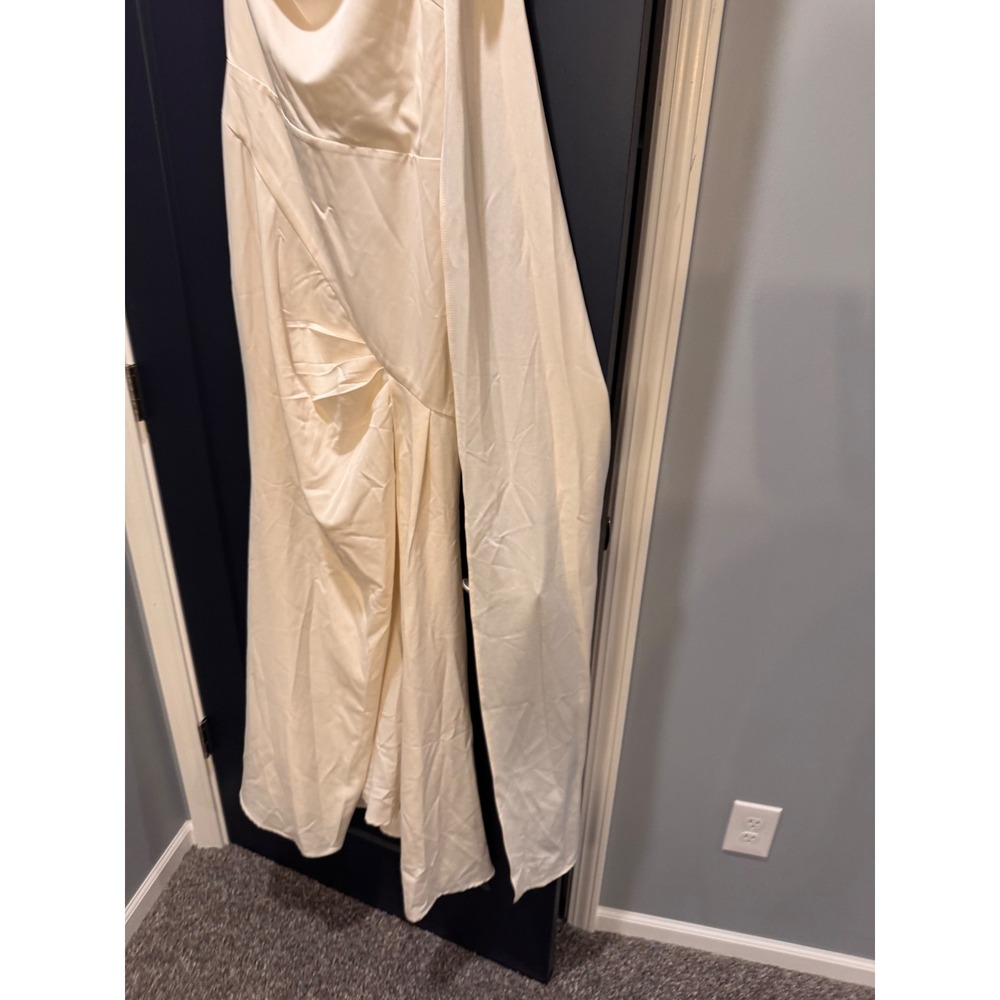 Meshki One Shoulder Satin Maxi Dress Bow Detail Formal Wedding Guest Cream Sz S - Picture 6 of 14